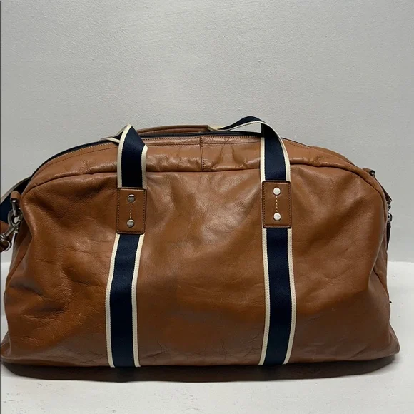 Coach Boston Bag Heritage Duffle Striped Travel 2 Way Shoulder Strap Navy Brown - Picture 8 of 16